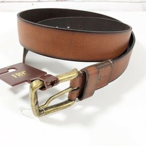 $98 Frye Burnished Panel Leather Belt Brown 34